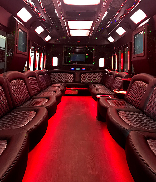 Party bus with leather chairs